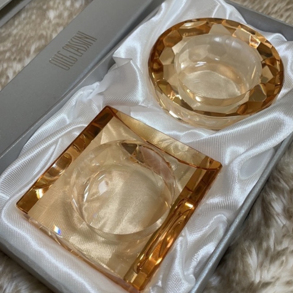 Oleg Cassini Crystal Honey Iridescent Votive Set